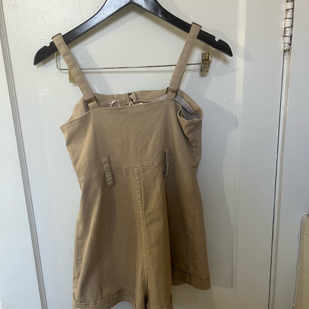 Tan Zip-Front Romper - Picture 3 of 5